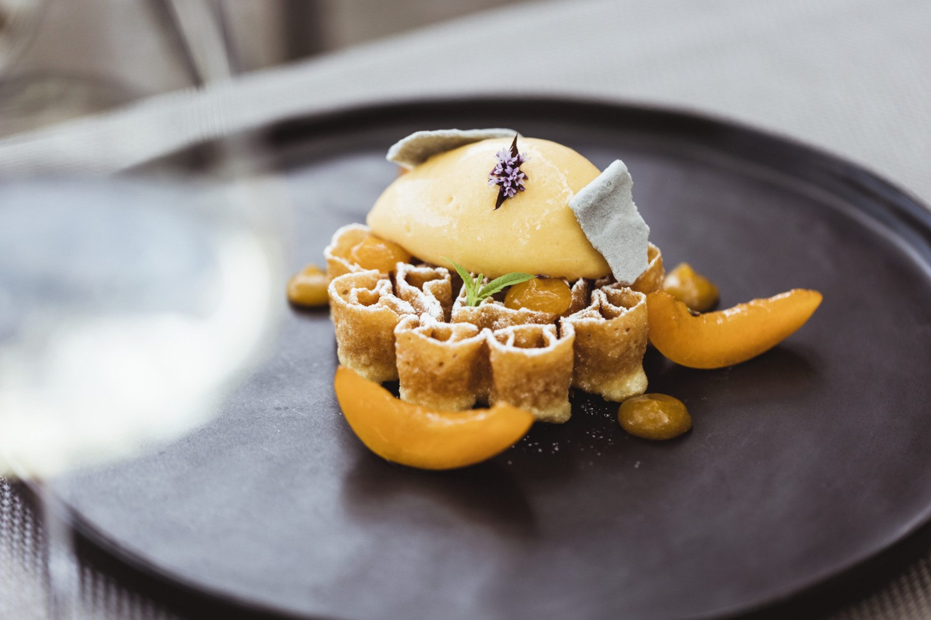 Weinser Waffel mit Marillensorbet